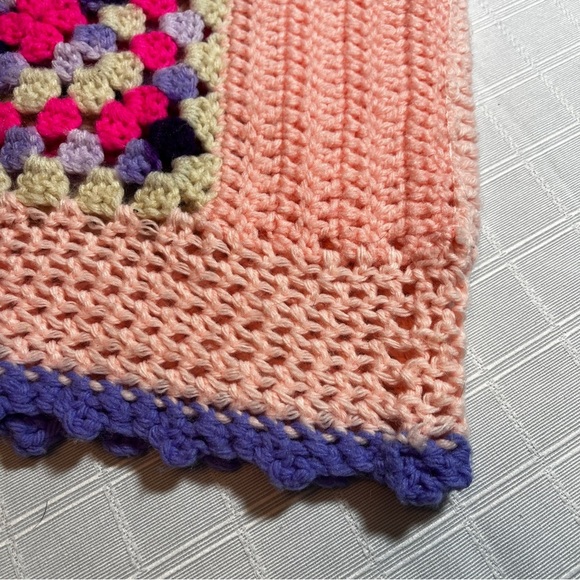 Vintage 1970's Handmade Crochet Pink and Purple Tank Top Granny Square Retro - Picture 8 of 10